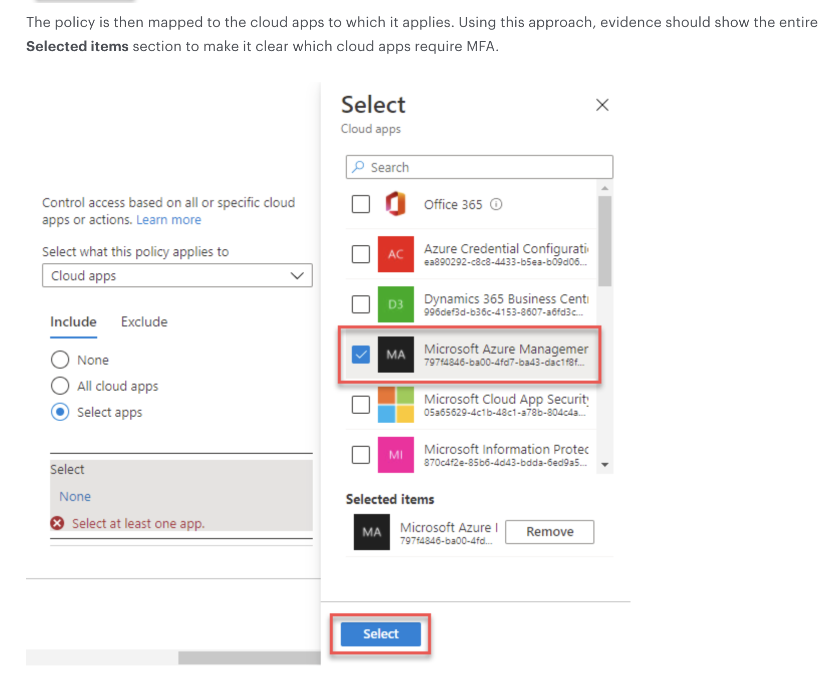 Policy mapped to the cloud app to which it applies