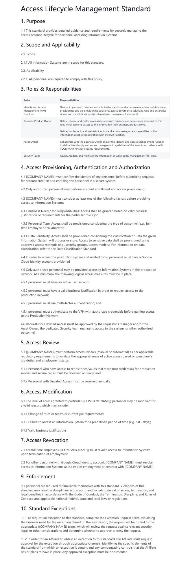 Access Lifecycle Management Standard