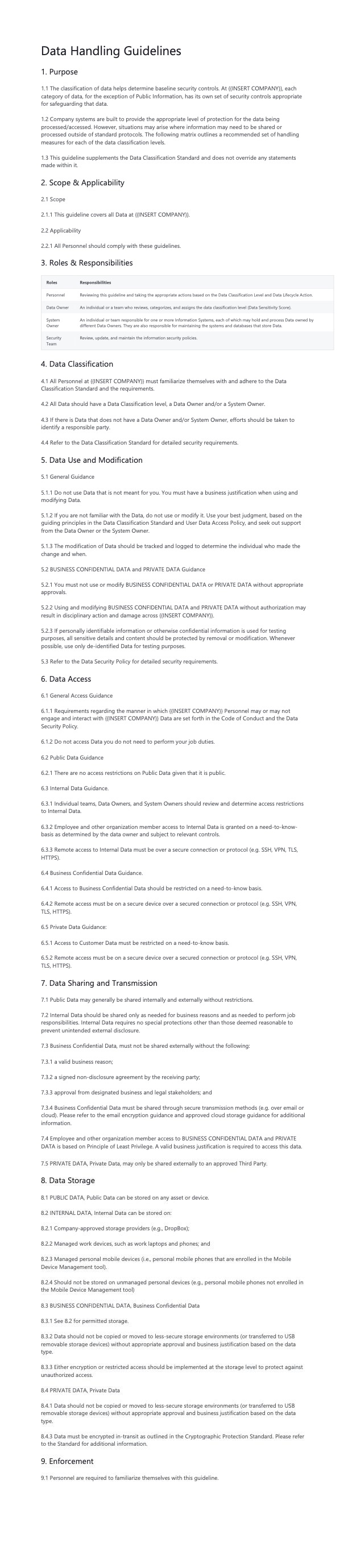 Data Handing Guidelines screenshot