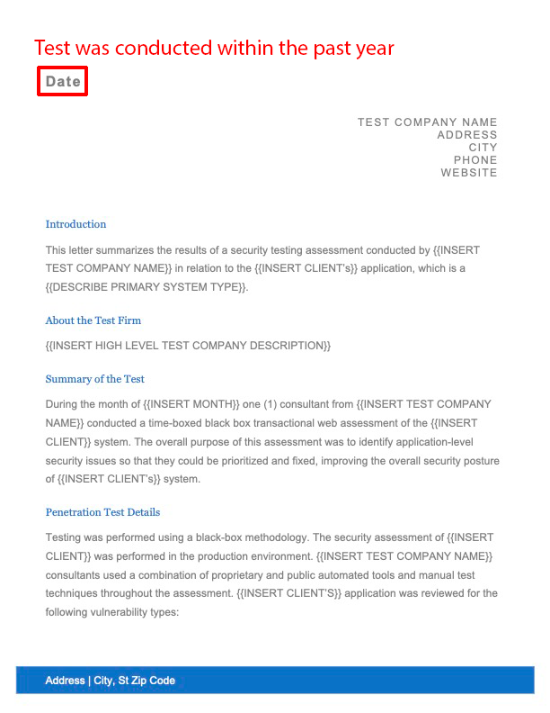 Vulnerability test results document