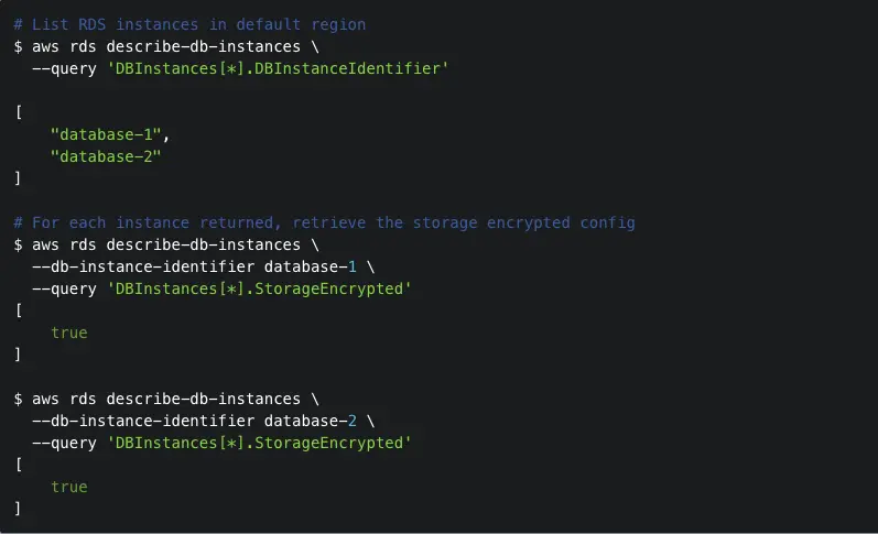 List RDS instances in default region