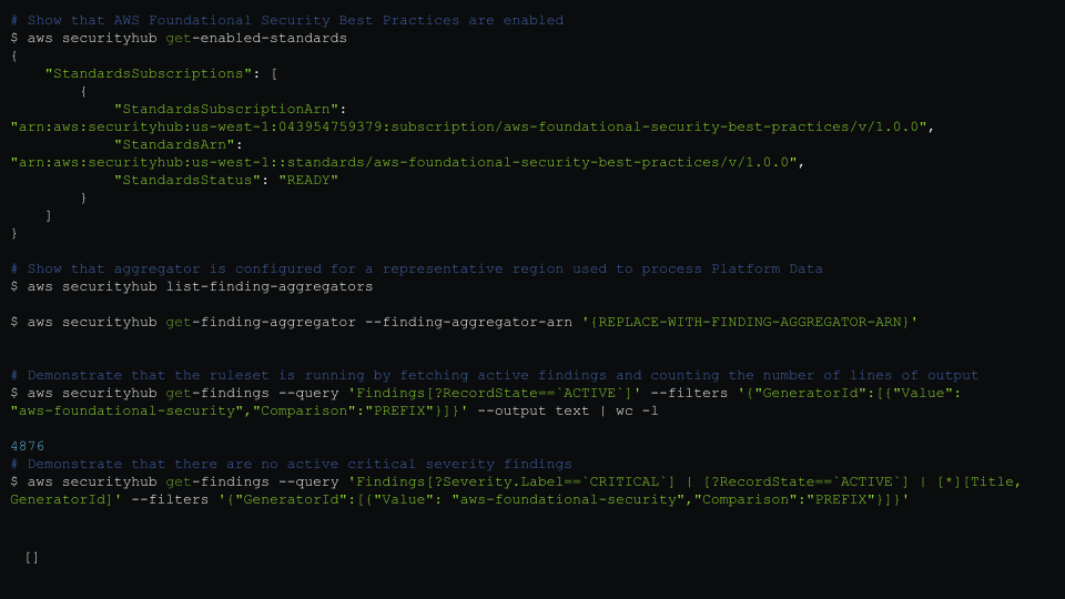 Shows that AWS Foundational Security Best Practices are enabled
